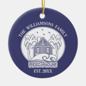 Nautical Blue Beach House Weißer Familienname Natu Keramik Ornament (Vorne)