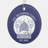 Nautical Blue Beach House Weißer Familienname Natu Keramik Ornament (Links)
