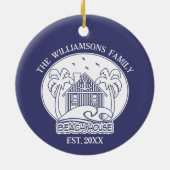 Nautical Blue Beach House Weißer Familienname Natu Keramik Ornament (Hinten)