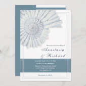 Nautical Blue Beach Muschel Fossil Wedding Einladung (Vorne/Hinten)
