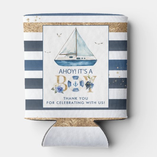 Nautical Blue Boat Ahoy Es ist eine Baby-Dusche Dosenkühler (Rückseite)