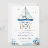 Nautical Blue Boat Ahoy Es ist eine Baby-Dusche Einladung (Vorderseite)