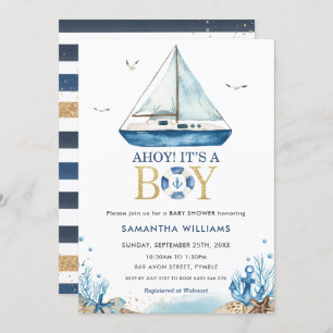 Nautical Blue Boat Ahoy Es ist eine Baby-Dusche Einladung