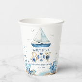 Nautical Blue Boat Ahoy Es ist eine Baby-Dusche Pappbecher (Rückseite)