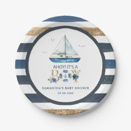 Nautical Blue Boat Ahoy Es ist eine Baby-Dusche Pappteller