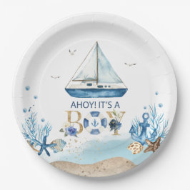 Nautical Blue Boat Ahoy Es ist eine Baby-Dusche Pappteller