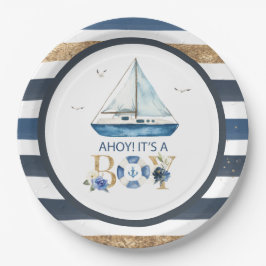Nautical Blue Boat Ahoy Es ist eine Baby-Dusche Pappteller