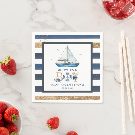Nautical Blue Boat Ahoy Es ist eine Baby-Dusche Serviette (Beispiel)