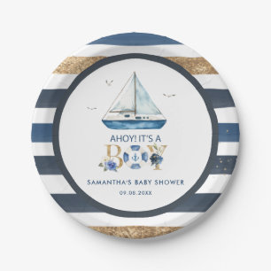 Nautical Blue Boat Ahoy Es ist eine Boy Baby Dusch Pappteller