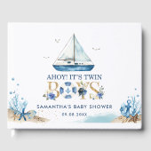 Nautical Blue Boat Ahoy Es ist Twin Boys Baby Show Gästebuch (Vorderseite)