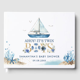 Nautical Blue Boat Ahoy Es ist Twin Boys Baby Show Gästebuch