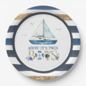 Nautical Blue Boat Ahoy Es ist Twin Boys Baby Show Pappteller (Vorderseite)