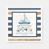 Nautical Blue Boat Ahoy Es ist Twin Boys Baby Show Serviette (Vorderseite)