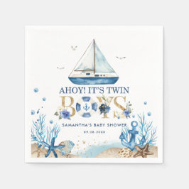 Nautical Blue Boat Ahoy Es ist Twin Boys Baby Show Serviette