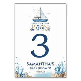 Nautical Blue Boat Ahoy Es ist Twin Boys Baby Show Tischnummer