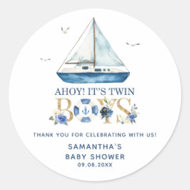 Nautical Blue Boat Ahoy Es sind zwei Boys Liebhabe Runder Aufkleber