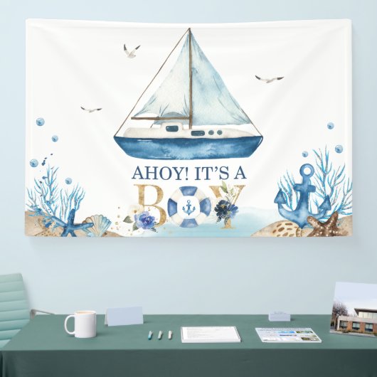 Nautical Blue Boat Boy Baby Shower Ahoy Es ist ein Banner (Messe)