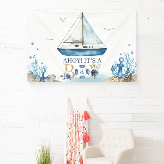 Nautical Blue Boat Boy Baby Shower Ahoy Es ist ein Banner (InSitu)