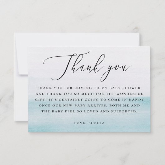 Nautical Blue Boy Baby Shower | Elegant Script Dankeskarte (Vorderseite)