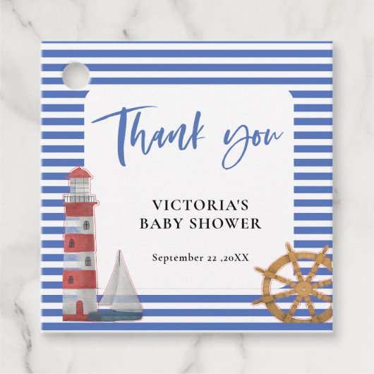 Nautical Blue Danke Baby Dusche Geschenkanhänger (Vorderseite)