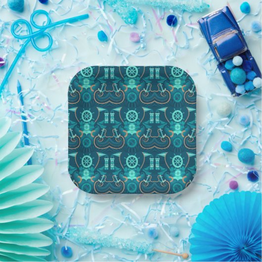 Nautical Blue Design Pappteller (Party)