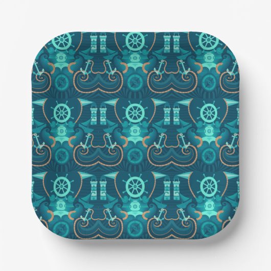 Nautical Blue Design Pappteller (Vorderseite)