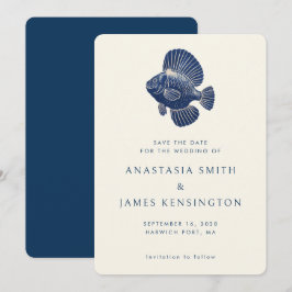 Nautical Blue Fish Stilvolle Hochzeit des modernen Einladung