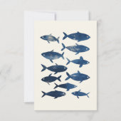 Nautical Blue Fish Stilvolle Hochzeit des modernen RSVP Karte (Rückseite)