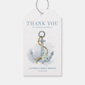 Nautical Blue Floral Anchor Summer Bridal Brunch Geschenkanhänger (Rückseite)
