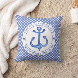 Nautical Blue Gingham Pattern - Family Beach House Kissen