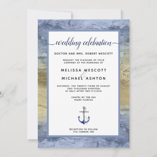 #Nautical Blue & Gold Event / Florida Wedding Einladung (Vorderseite)