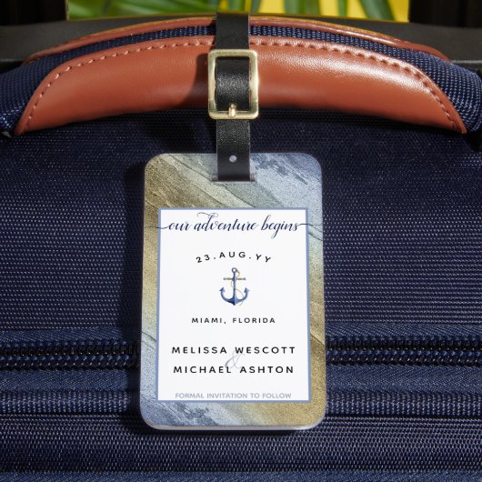 #Nautical Blue & Gold #Wedding Datum speichern Gepäckanhänger (Vorderseite Insitu 2)