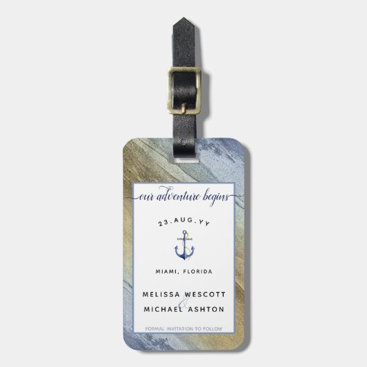 #Nautical Blue & Gold #Wedding Datum speichern Gepäckanhänger (Vorderseite vertikal)
