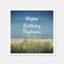 Nautical Blue Happy Birthday Beach Landschaft Nied Serviette