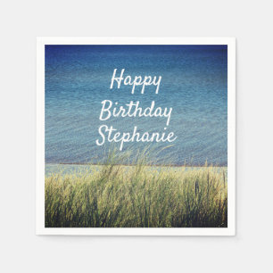Nautical Blue Happy Birthday Beach Landschaft Nied Serviette