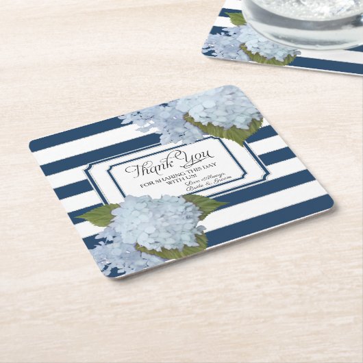 Nautical Blue Hydrangea Weiße Streifen Blumenart Rechteckiger Pappuntersetzer (angewinkelt)