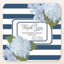 Nautical Blue Hydrangea Weiße Streifen Blumenart Rechteckiger Pappuntersetzer