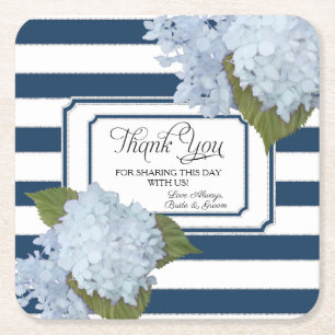 Nautical Blue Hydrangea Weiße Streifen Blumenart Rechteckiger Pappuntersetzer