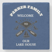 Nautical Blue Lake House Family Anchor Oars Steinuntersetzer (Vorderseite)