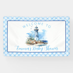 Nautical Blue Lighthouse Boy Baby Dusche Banner