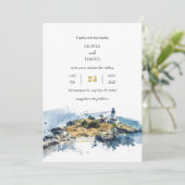 Nautical Blue Lighthouse Watercolor Beach Wedding Einladung (Stehend Vorderseite)