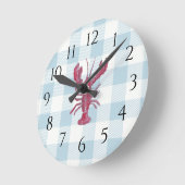 Nautical Blue Lobster Gingham Pattern Runde Wanduhr (Winkel)