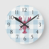 Nautical Blue Lobster Gingham Pattern Runde Wanduhr (Vorderseite)