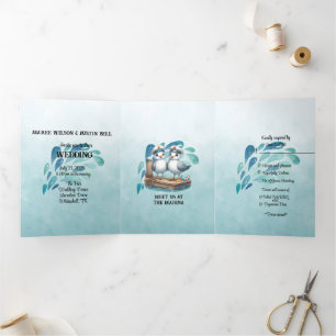 Nautical Blue Marina Style Wedding Dreifach Gefaltete Einladung