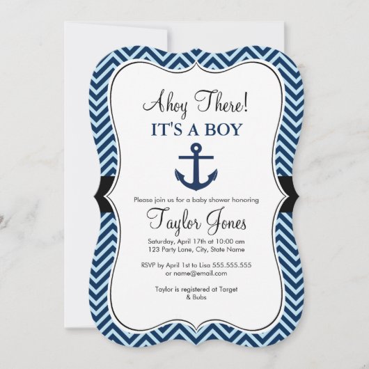 Nautical Blue Navy Baby Shower Einladung (Vorderseite)