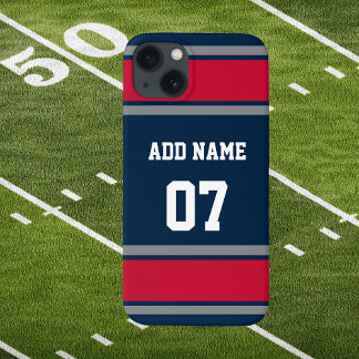Nautical Blue Red and Silver Sports Strip iPhone 15 Hülle