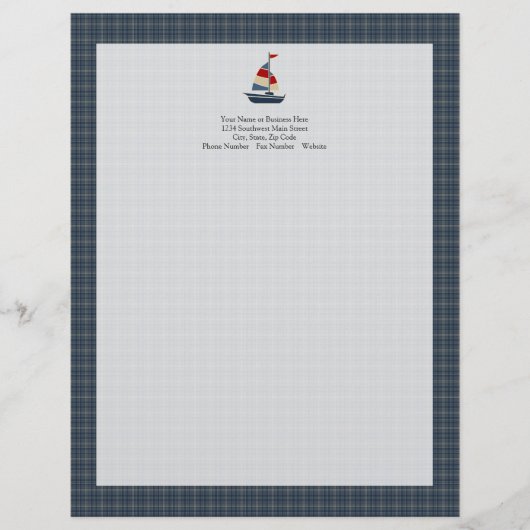 Nautical Blue, Red, Creme Sailboat Custom Briefkopf (Vorderseite)