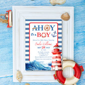 Nautical Blue Red Whimsical Ahoy Boy Baby Dusche Einladung