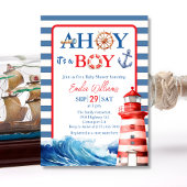 Nautical Blue Red Whimsical Ahoy Boy Baby Dusche Einladung