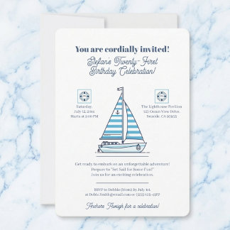 Nautical Blue Sailboat Birthday Party Invitation Einladung